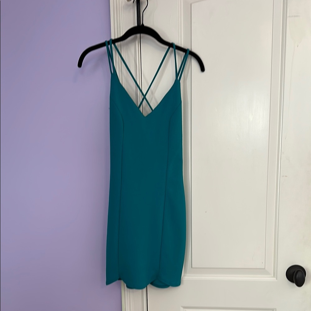 Teal Strappy V-Neck Mini Dress